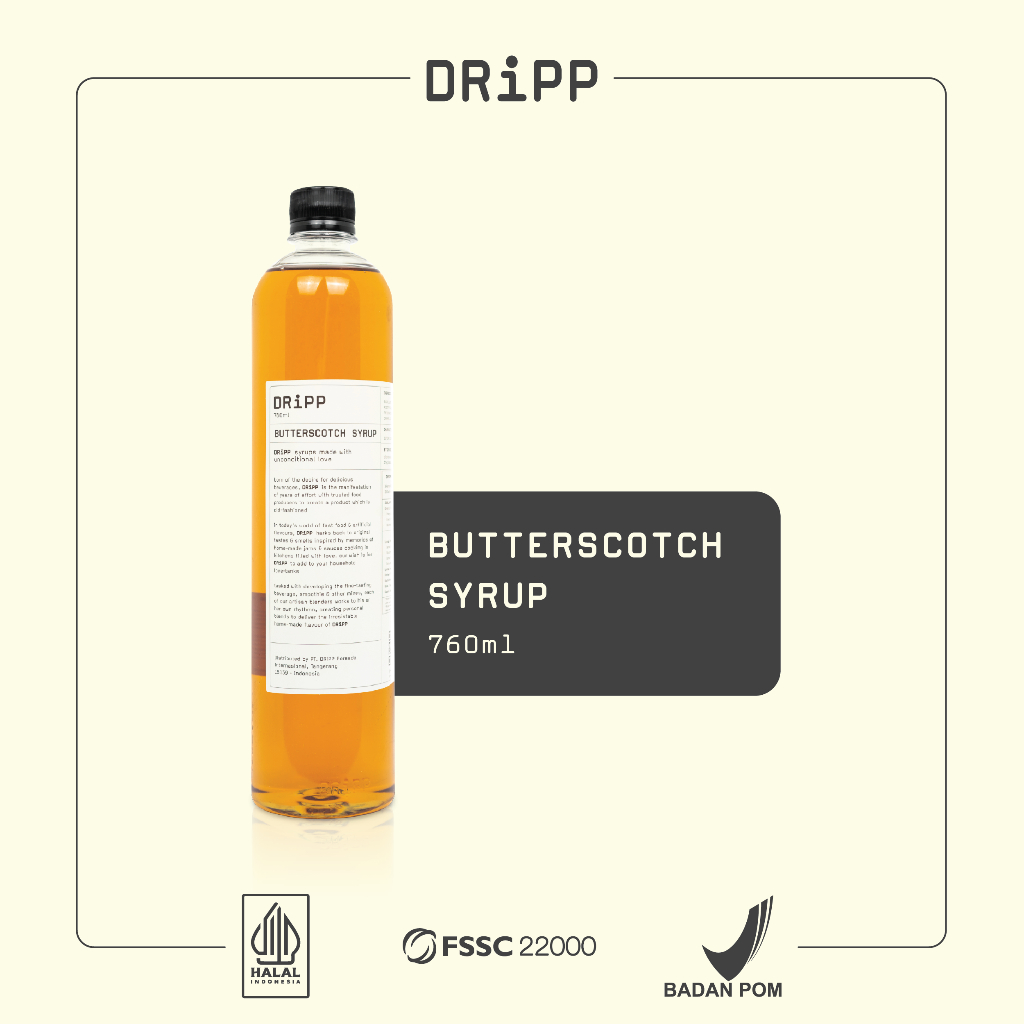 DRiPP Butterscotch Syrup - Perasa Minuman Berbentuk Sirup Butterscotch Untuk HORECA