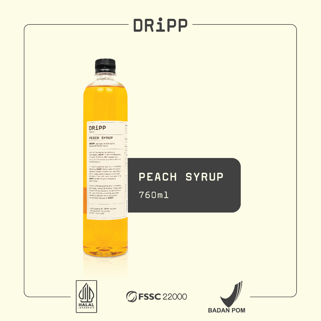 DRiPP Peach Syrup - Perasa Minuman Berbentuk Sirup Rasa Buah Persik Untuk Kafe dan Restoran