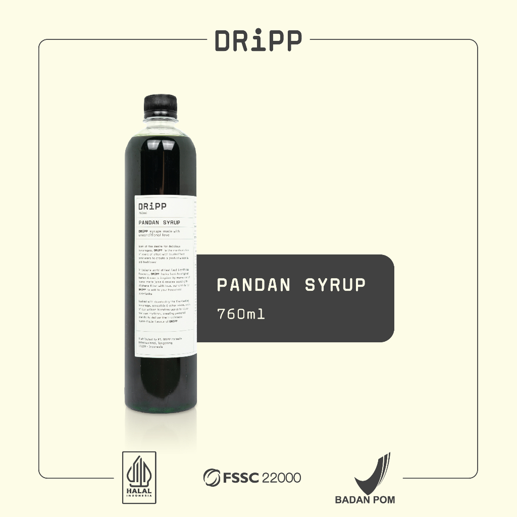 DRiPP Pandan Syrup - Perasa Minuman Berbentuk Sirup Pandan Untuk HORECA